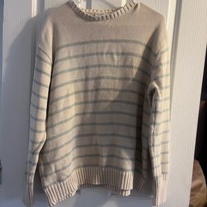 PacSun Cream and Gray Striped Crew Neck Sweater